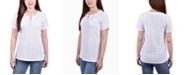 NY Collection Women's Short Sleeve Knit Eyelet Top with Grommets